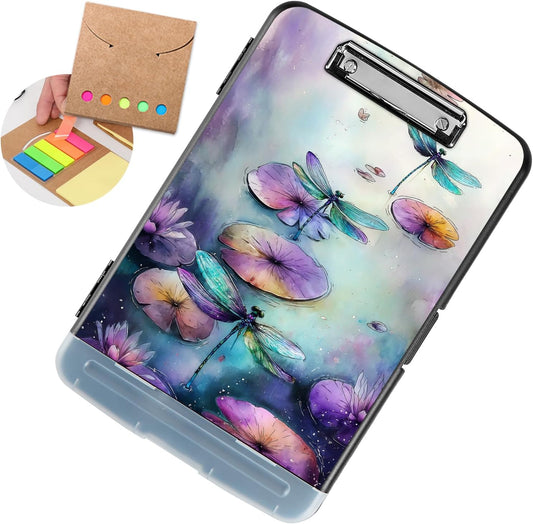 Clipboard with Storage - Large Capacity,Nursing Clipboard with Pen Holder,Heavy Duty,Plastic Side-Opening Folder for Teacher,Nurse - Watercolor Dragonflies