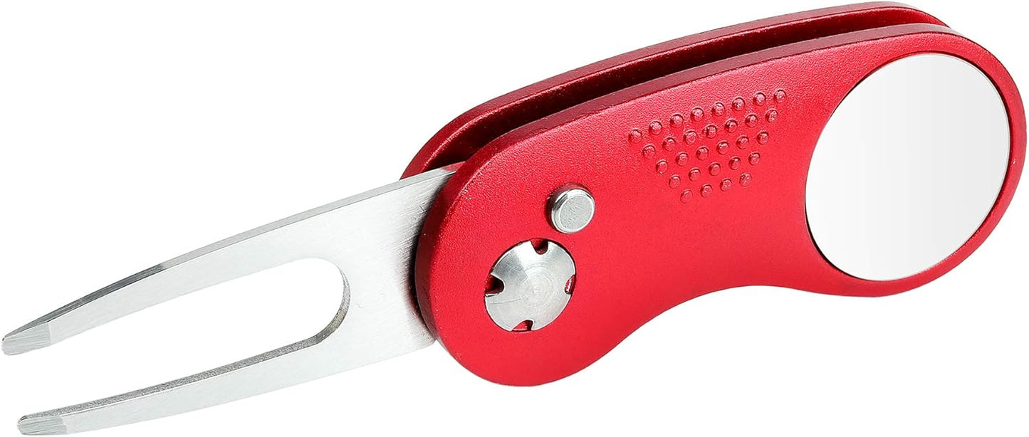 Mile High Life Golf Divot Repair Tool, All Metal Foldable Divot Tool with Pop-up Button & Magnetic Ball Marker