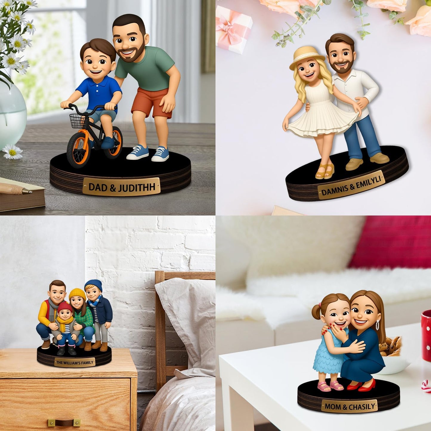 Personalized Couple Cartoon Photo Sculpture Ornament Custom Name 2D Acrylic Desk Photo Figurine Decor Gift for Men Women Family Couple Lover Birthday Xmas Anniversary (Style 2)