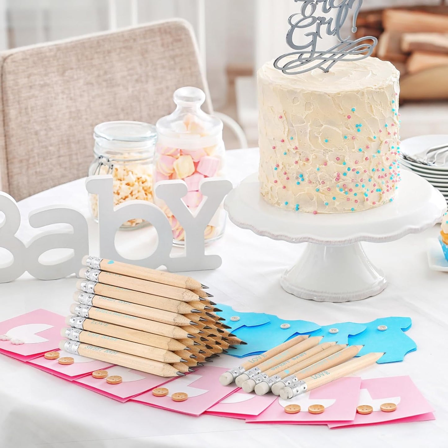 100 Sets Blue Baby Shower Pencils Gifts Bulk for Guest Golf Half Pencils Baby Shower Game Sharpened Mini Pencil with Eraser It's A Boy Gender Reveal Party Favors