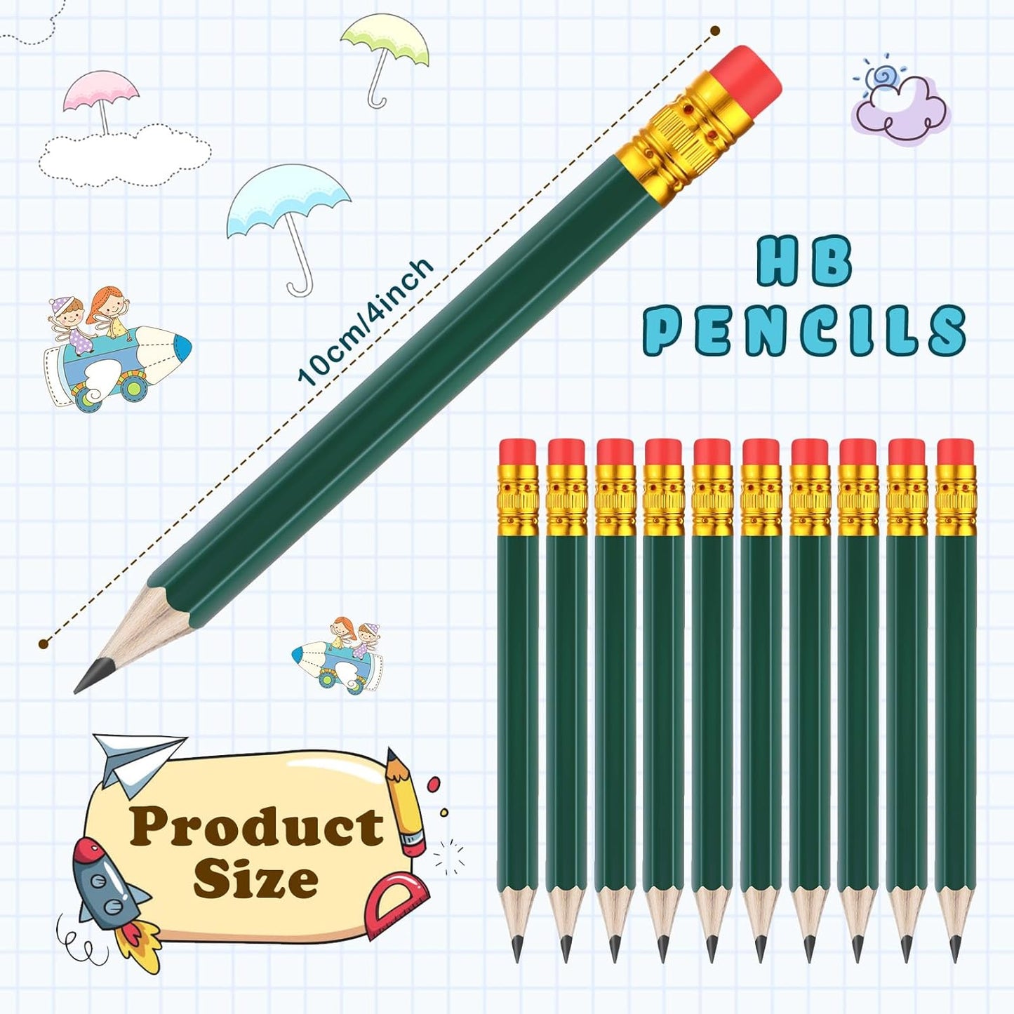 Chivao 288 Pieces Golf Mini Pencils Bulk with Eraser #2 HB Golf Short Pre Sharpened Pencils for Party Favors Office Supplies 4 Inch(Deep Green)