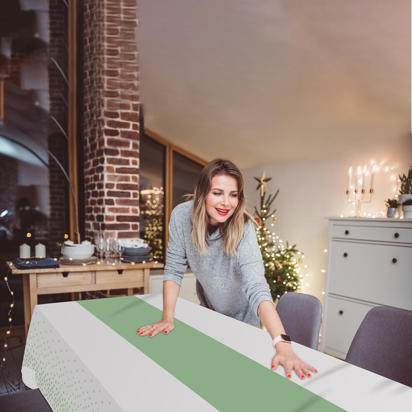 3 Pack 2in1 Disposable Plastic Tablecloths 54" x 108" White and Sage Green Dot Party Table Cloth Rectangle Table Cover for Wedding Birthday Baby Shower Anniversary Christmas New Year Party Decorations