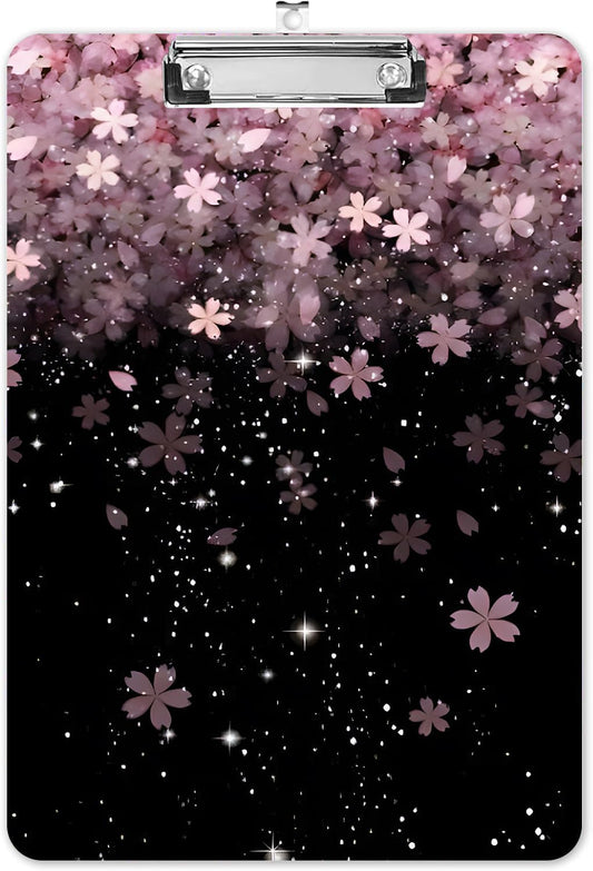 Fashion A4 Clipboard, Standard Letter Size 9" x 12.5", Decorative Wooden Clipboard with Low Profile Metal Clip for Office, School, Teachers, and Students, Cherry Blossoms