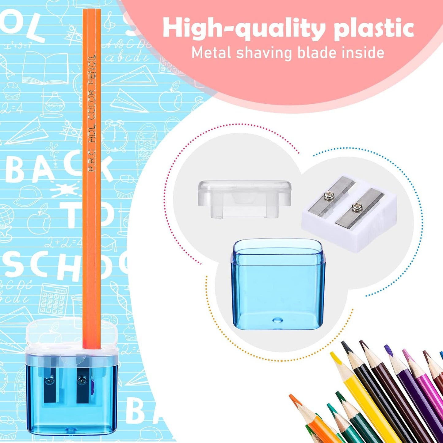 Teling 216 Pcs Manual Pencil Sharpeners Bulk Handheld Dual Holes Pencil Sharpeners for Kids Colorful Portable Compact Sharpener with Lid for Students School Class Home Office Supply