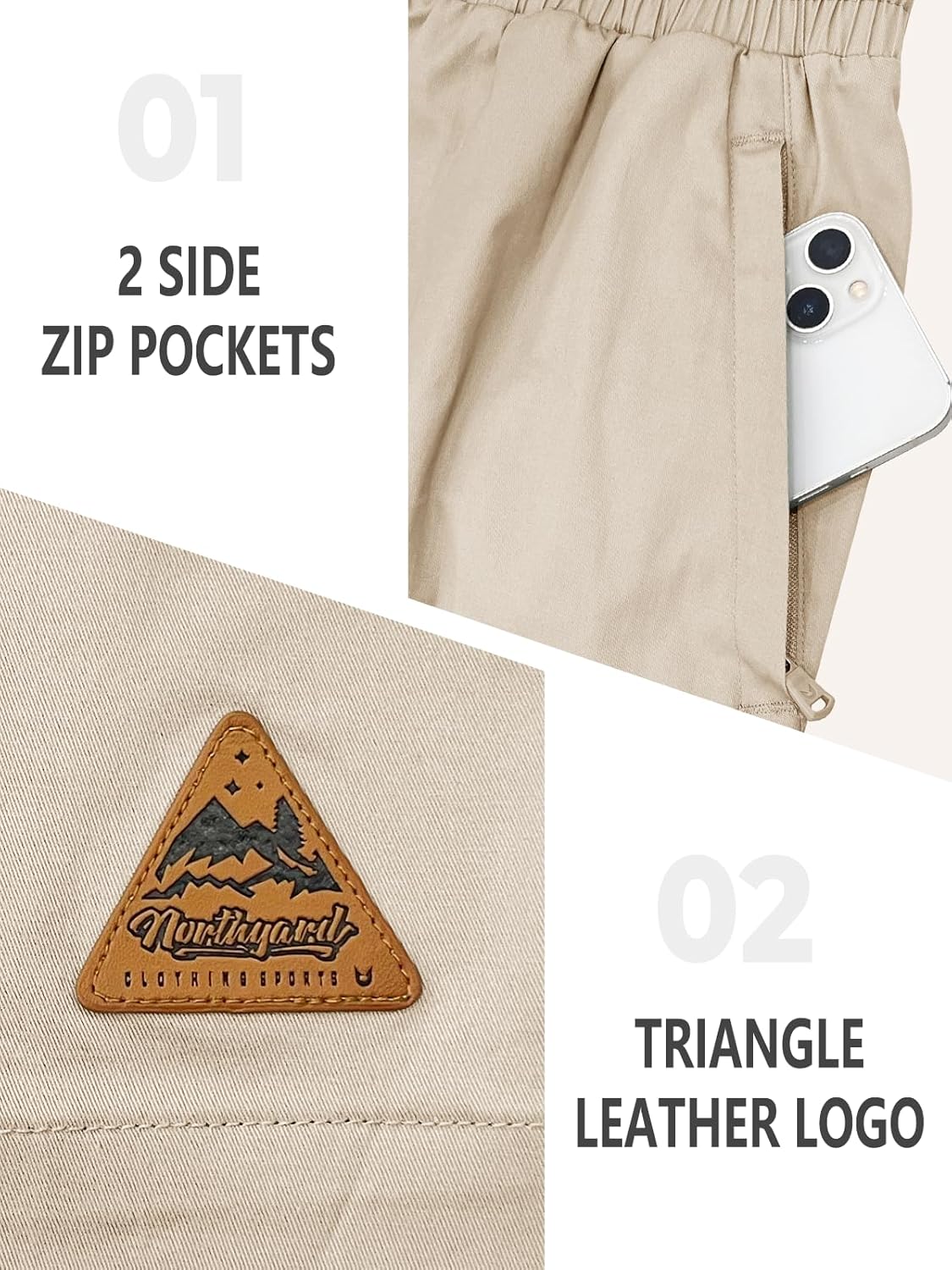 NORTHYARD Mens Casual Shorts-Cotton 9" Golf Hiking Drawstring Elastic Waist Work Shorts with Zipper Pockets