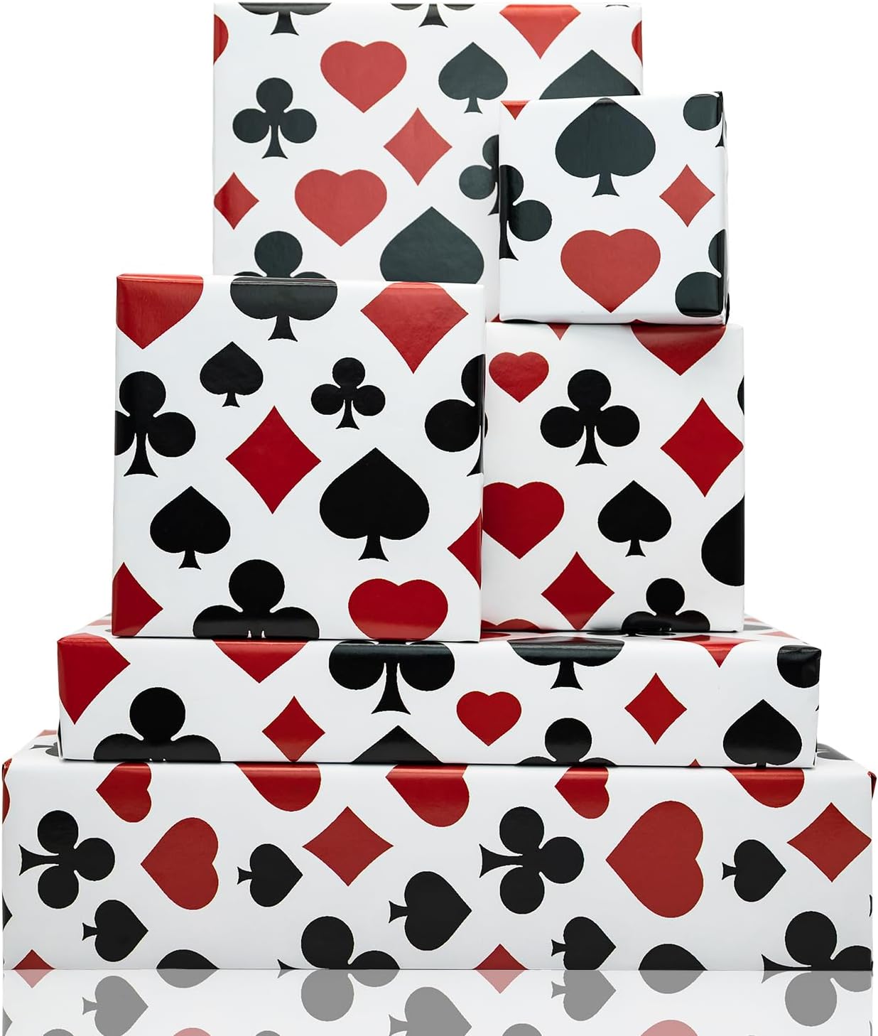 Vnaaem Casino Wrapping Paper 6 Pc Black Red Poker Printed Gift Wrap for Boys Men Women Birthday Holiday Las Vegas Themed Party 19.6 X27.8Inch