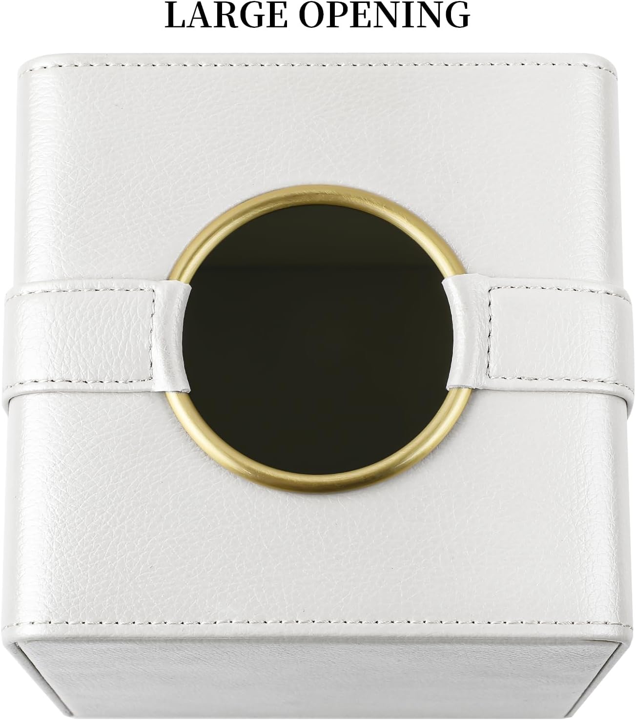 Luxury Square Tissue Box Cover, PU Leather Tissue Box Holder with Magnetic Closure and Gold Decorative Grommets for Bathroom Bedroom, Decorative Elegant Cube Tissue Holder (Cream)