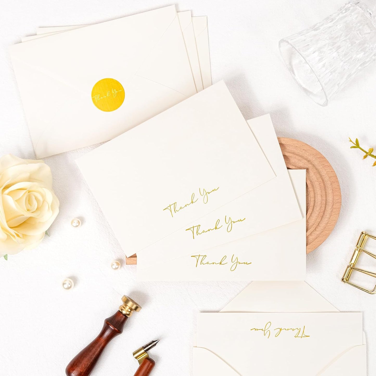 Crisky 50 Pack Thank You Cards With Envelopes & Stickers, Printable Ivory Bridal Shower Graduation Thank You Cards Small Business, Wedding Baby Shower Birthday Funeral Notes Bulk