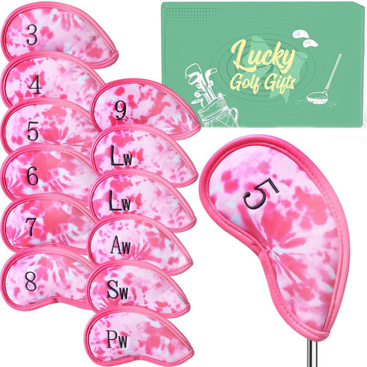 Golf Club Covers Iron Value 12 Pack Stylish Synthetic Leather Headcover, Embroidery Numbers Head Covers Universal Protector Fit Main Iron Wedge Clubs, Accessories Travel for Men Women