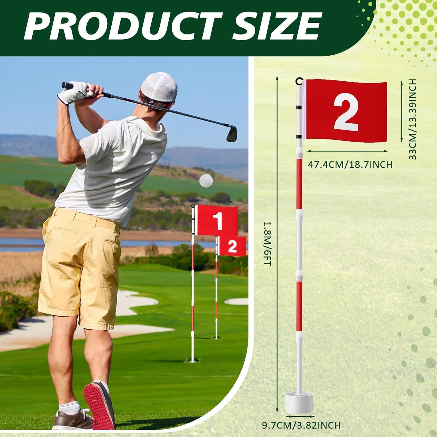 Golf Flagstick 6ft, Golf Pin Flag Hole Cup Set Putting Green Flags and Poles Numbered Golf Flags for Driving Range Backyard, Portable 5 Section Design for Golf Practice, Gift Idea