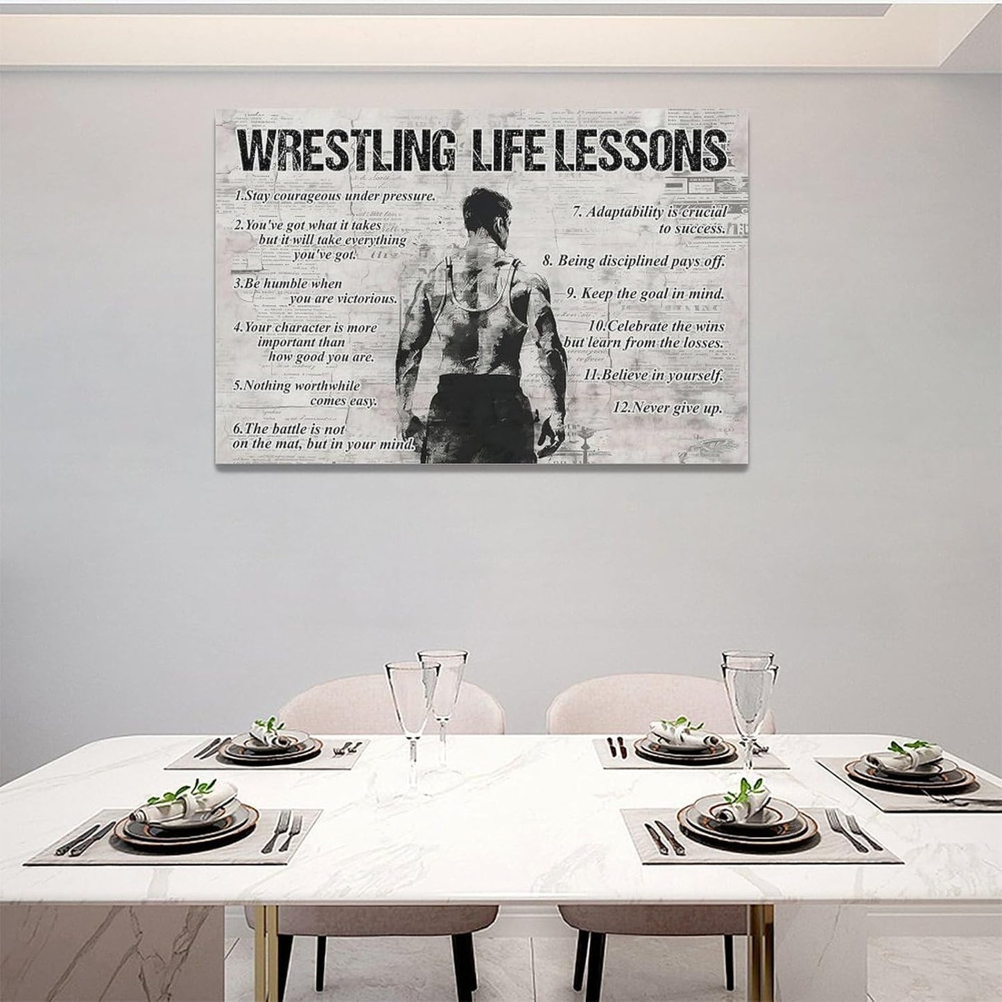 Wrestling Sports Wall Art Wrestling Life Lessons Wall Decor Wrestling Sign Retro Poster Boy Men Motivational Decorations Canvas Print Painting Artwork for Bedroom Bathroom Living Room Gym 24"x16"