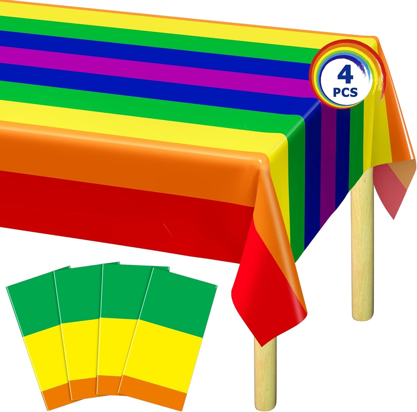 4 PCS Pride Decorations, 108 x 54 Inches Disposable Pride Tablecloth, Plastic Rectangle Rainbow Table Covers Pride Stuff, Gay Pride Month Accessories for Rainbow Theme LGBTQ Community Party Decor