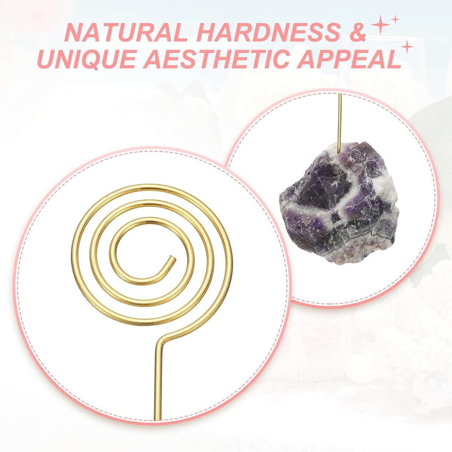 PATIKIL Table Number Holder, 2Pcs Photo Clip Holders Crystal Stone Quartz Desk Card Holder Raw Lollipop Shape Iron Memo Note Photo Stand for Wedding Party Home Office Decor, Purple