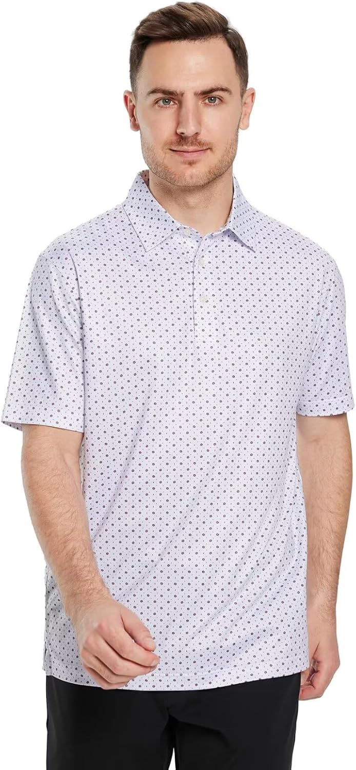 Golf Shirts for Men Dry Fit Short Sleeve Print Performance Moisture Wicking Polo Shirt