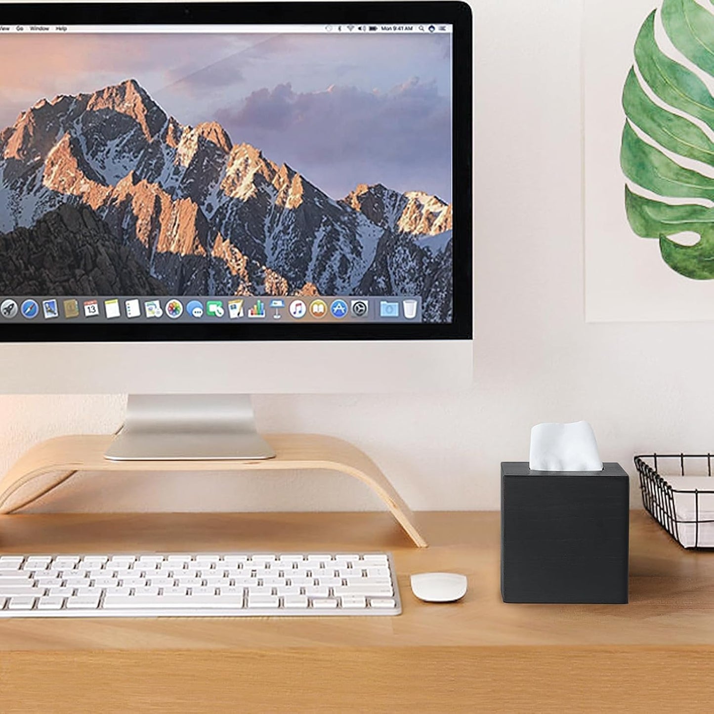 Mkono Tissue Box Cover Square Open-Bottom Wood Tissue Box Holder Decorative Facial Cube Organizer Modern Farmhouse Decor for Bathroom Bedroom Dresser Living Room Office Dorm, Black