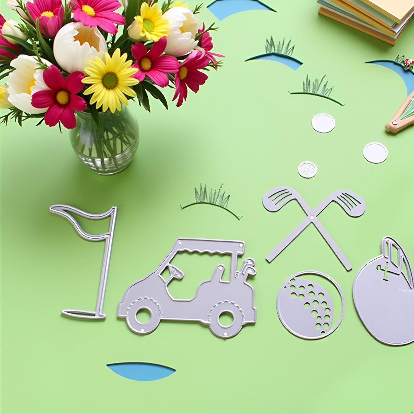 Golfing Tools Die Cut for Card Making, Golf Cart Metal Cutting Dies Congratulations Die Cuts Birthday Embossing Stencils Template for DIY Scrap-Booking Decor Wedding Birthday Blessing Card