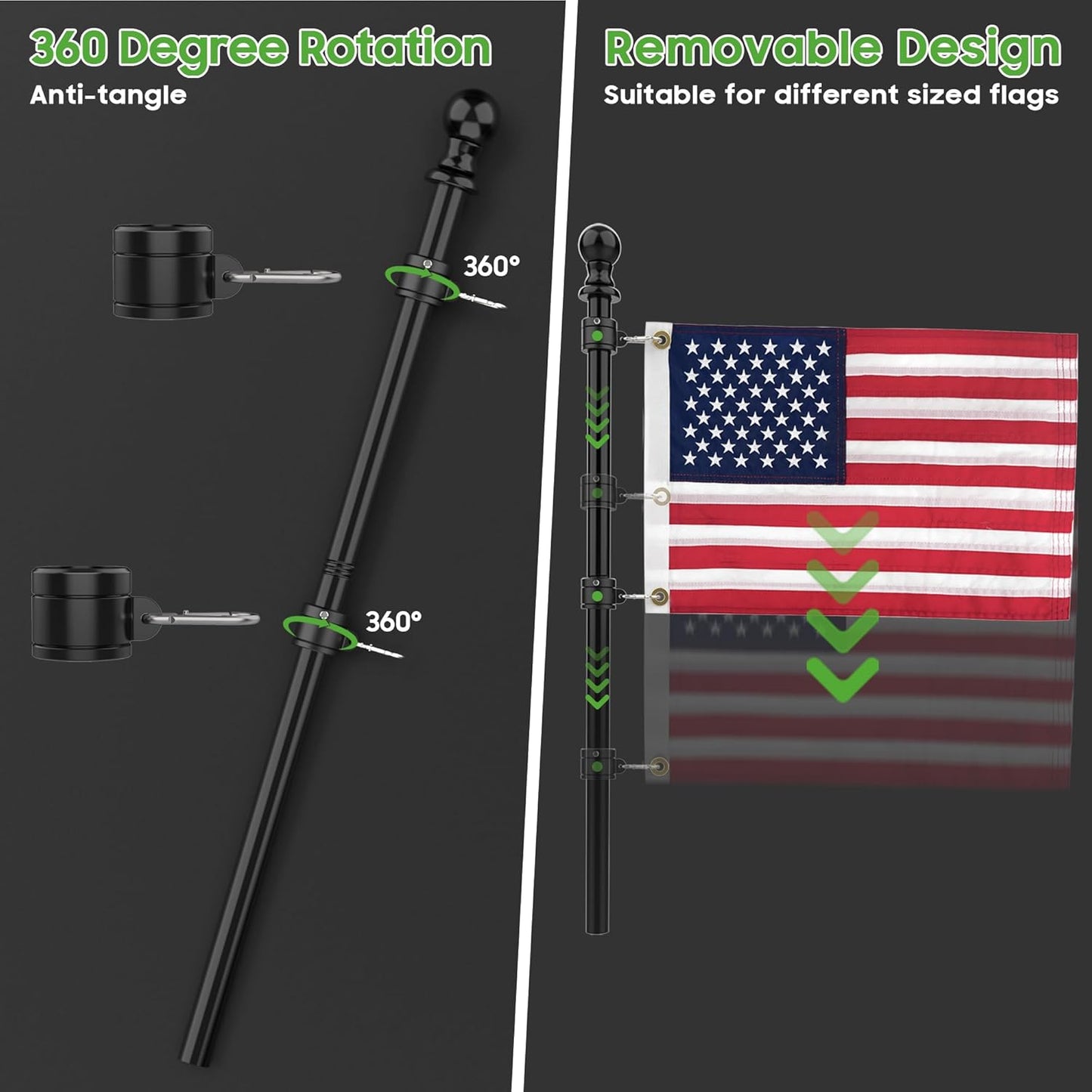 10L0L Golf Cart Flag Holder and Flag Pole Mount Kit Universal for Yamaha EZGO Club Car, Heavy Duty Bracket for Golf Cart, Golf Push Cart with USA Flags-12Inch×18Inch