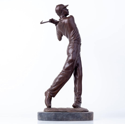 Realong Classical Golf Man Bronze Statue, 22.8'' Bronze Golfer Figurine Sculpture Modern Art Home Office Decor Crafts Ornament Gift