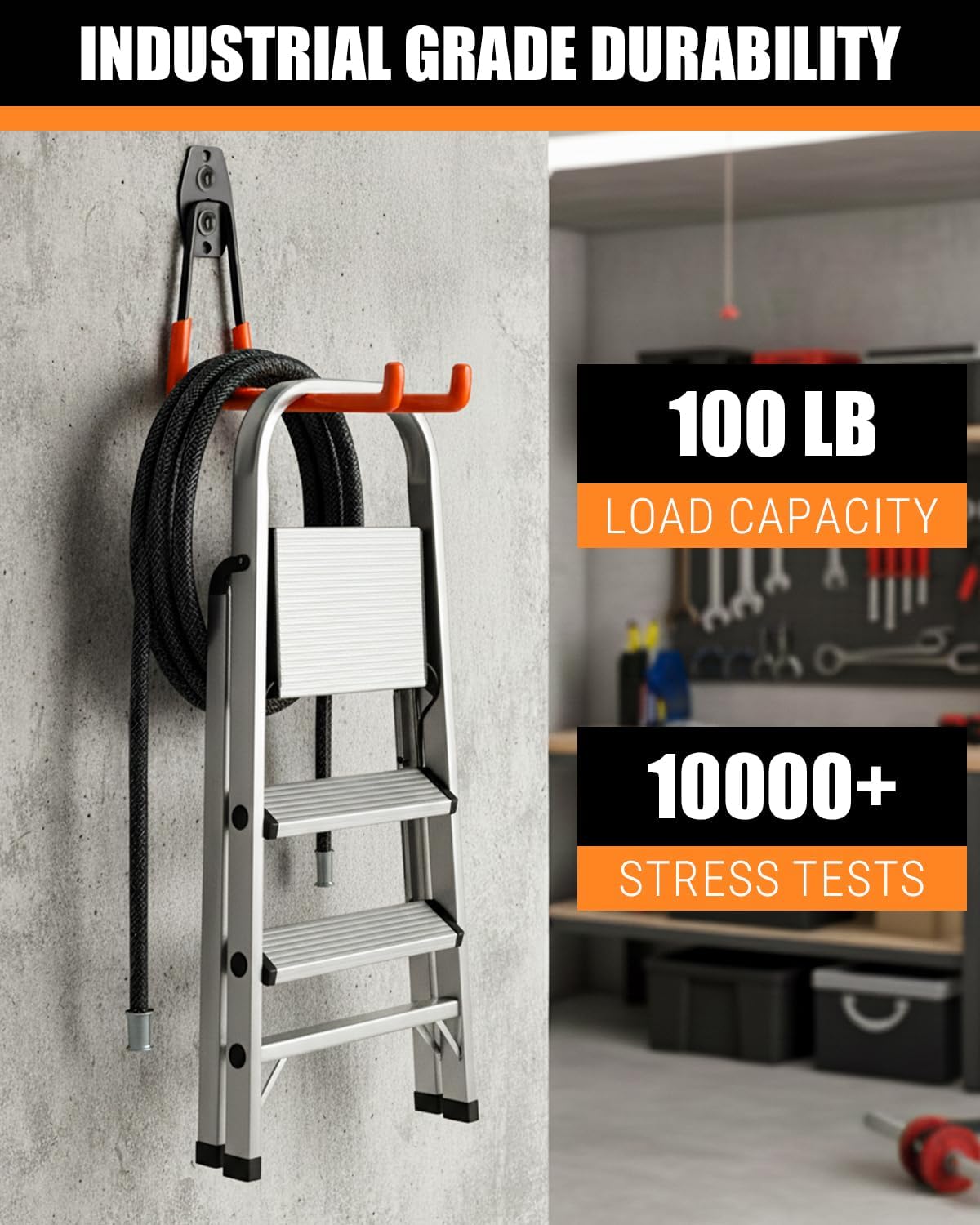 WMK 7.3'' Garage Hooks Heavy Duty Wall Hook, 6 Pack Garage Storage Hook, Wall Mount Utility Garage Hooks for Hanging Tools Bike Ladder (Orange)