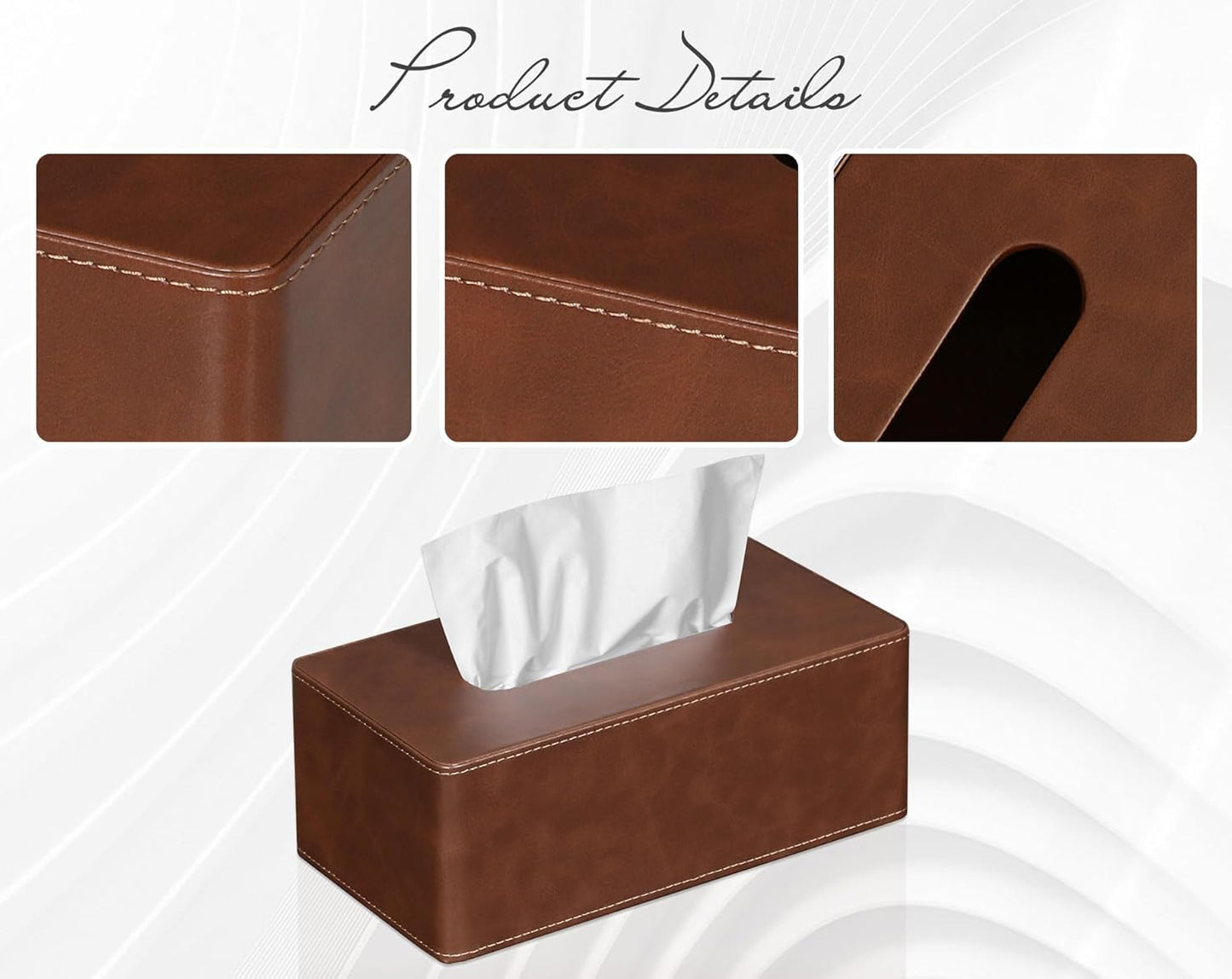 Tissue Box Cover Rectangular 9.8"(L) x 5.3"(W) x 4.3"(H) Refined Modern PU Leather Facial Tissue Dispenser Box Holder for Dresser Bathroom Decorative (Brown)