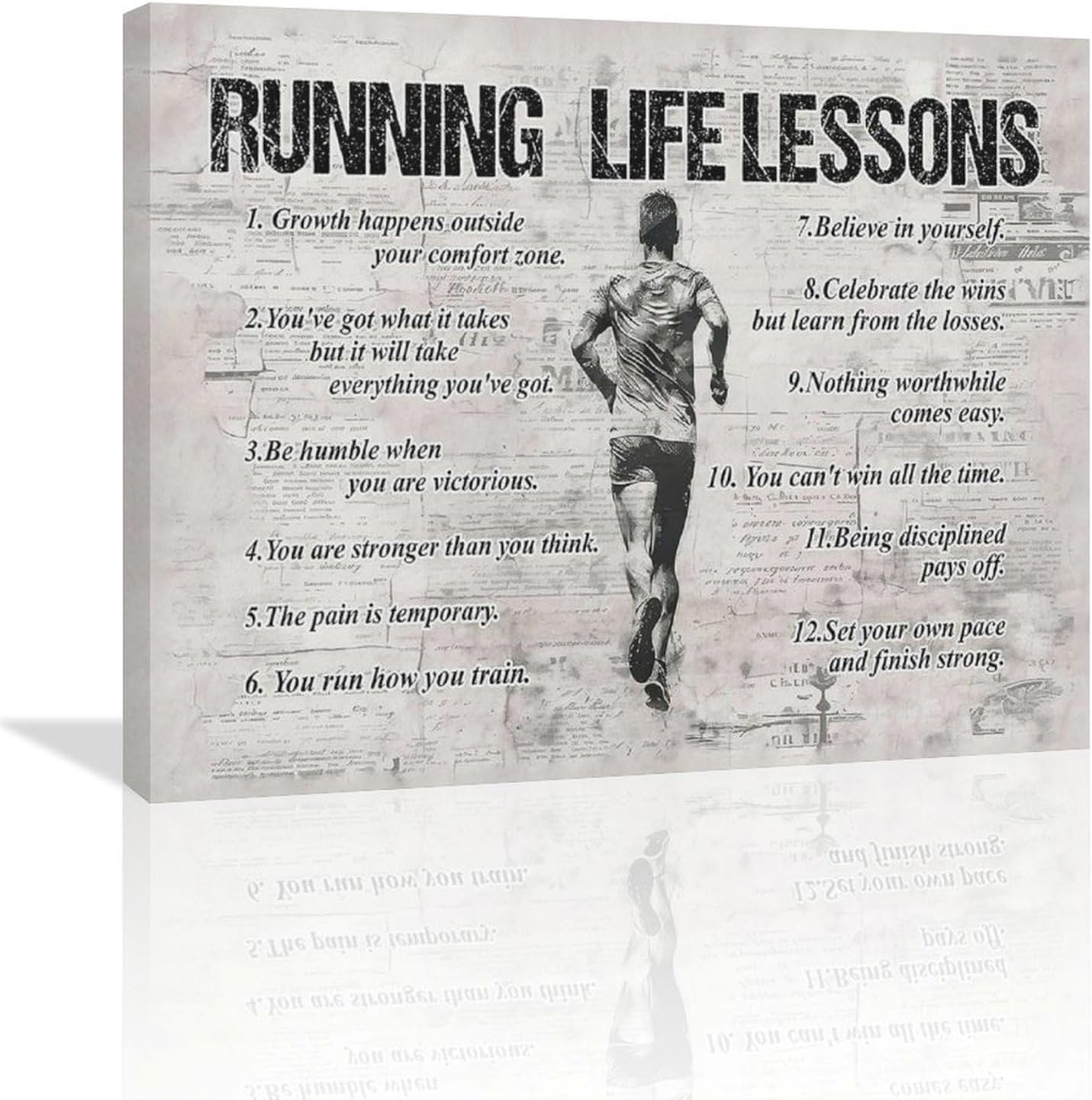 Running Life Lessons Wall Art Running Sports Wall Decor Running Sign Retro Poster Boy Men Motivational Decorations Canvas Print Painting Artwork for Bedroom Bathroom Living Room Gym 24"x20"