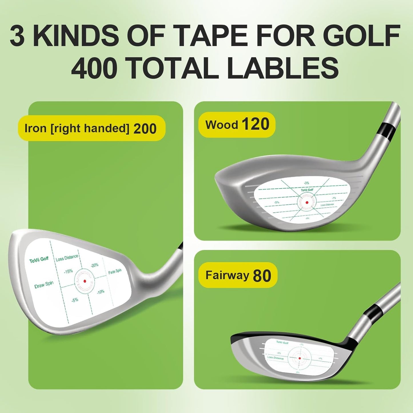 ToVii Golf Impact Tape Set 200~400Pcs, Self-Teaching Sweet Spot and Shot Consistency Analysis Golf Club Face Impact Stickers for Woods Irons and Fairway Clubs