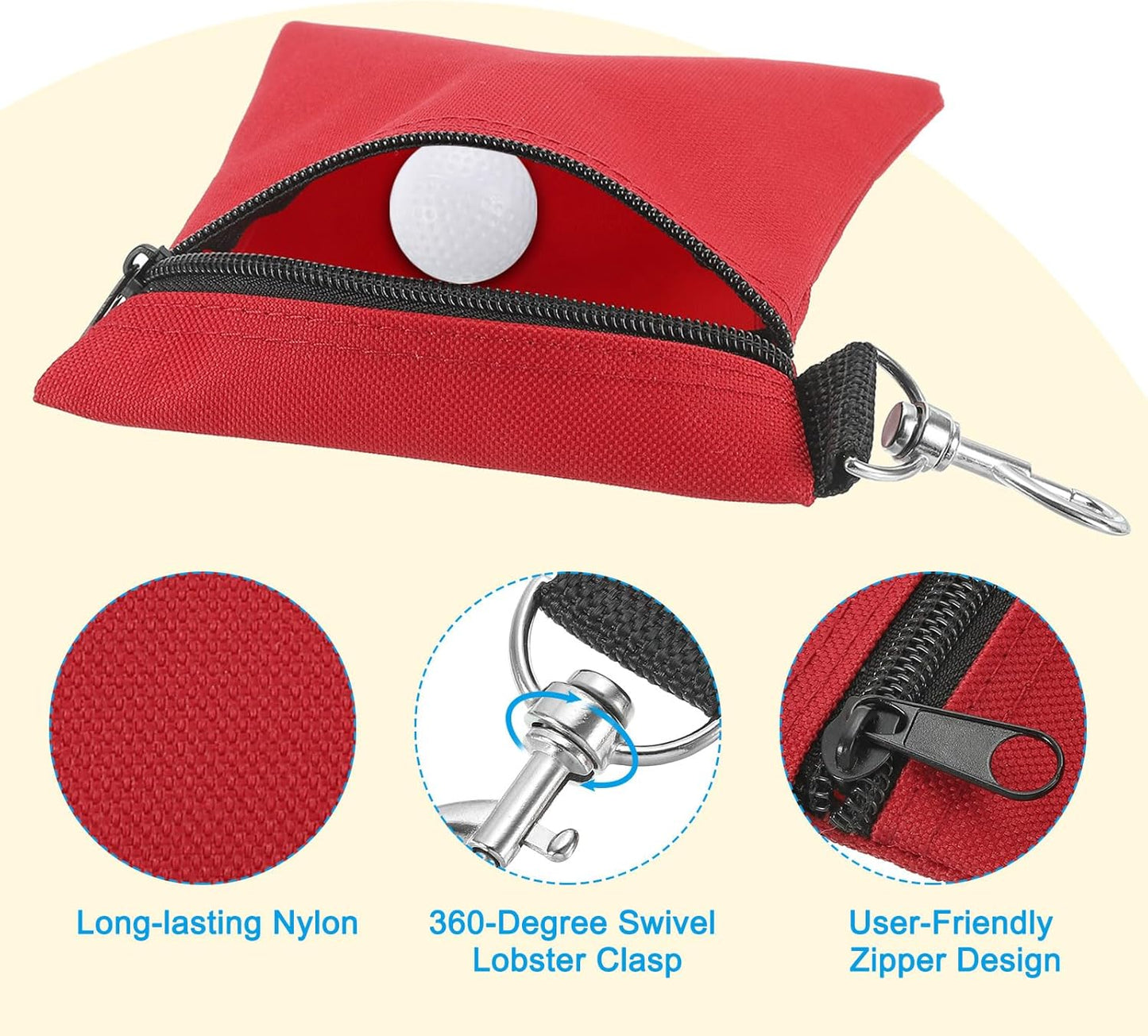 PATIKIL Golf Tee Pouch, Zipper Golf Ball Bag with Metal Lobster Claw Clip for Men Women Valuables Holder