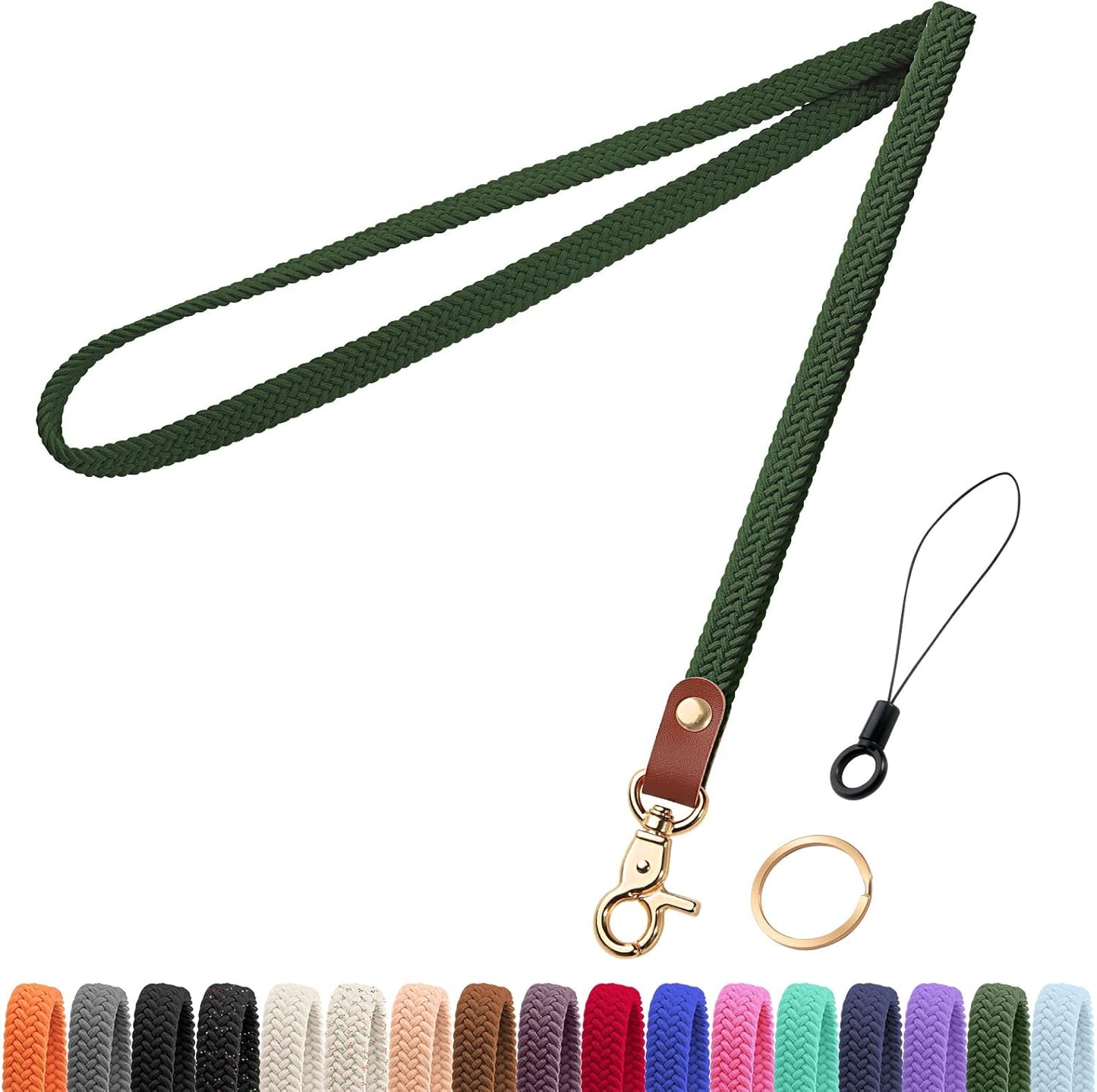 Fishent Stretchy Thin Lanyards for Keys ID Badges, Cute Long Teacher Neck Key Lanyard Keychains for Women Men Wallet Phone(Dark Green)