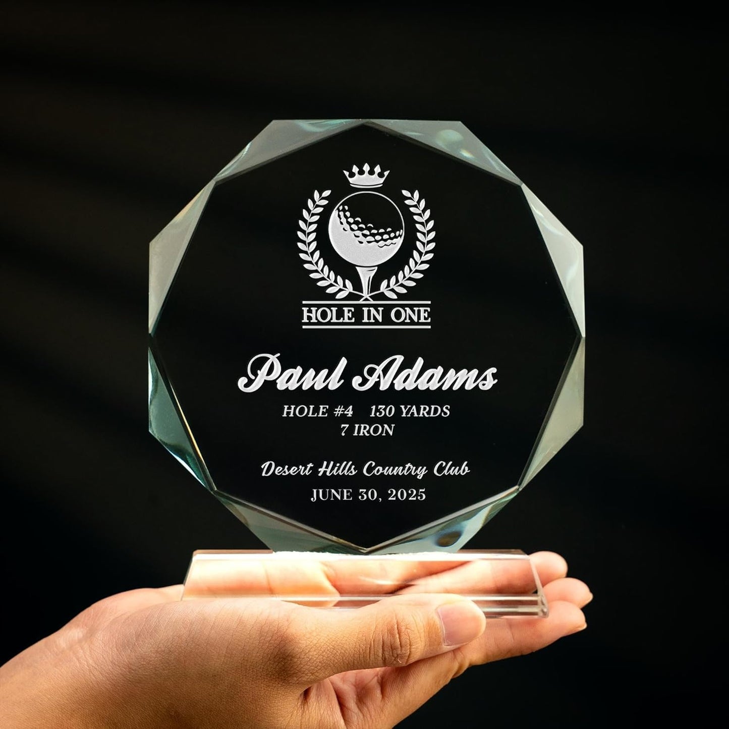 Personalized Golf Crystal Awards, Hole in One Glass Trophy - Custom 6'' Appreciation Plaque, Engraved Golf Gifts for Golf Lovers