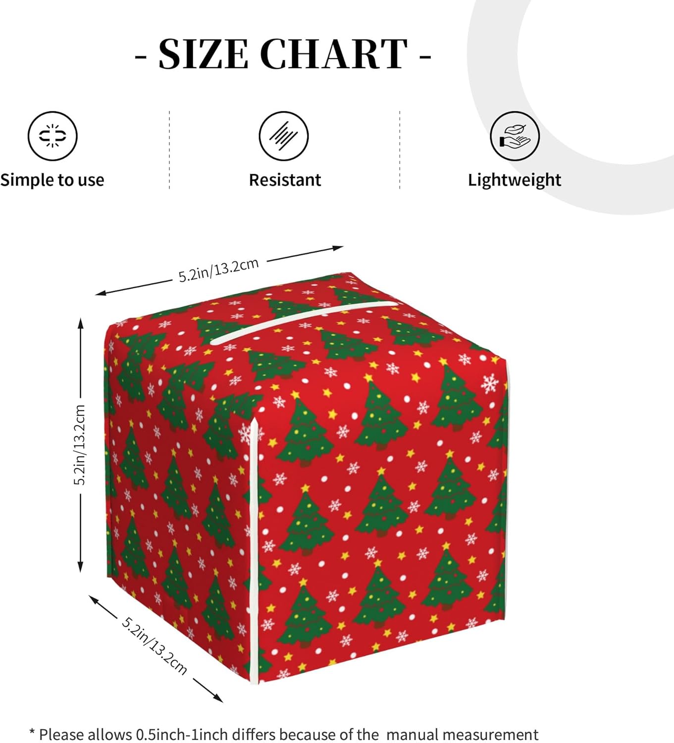 Christmas Tree and Snowflakes Tissue Box Cover Square,Red Green Christmas Pine Tree Tissue Box Holder Waterproof Leather Facial Paper Organizer Dispenser for Bathroom Home Car Nightstand Vanity Desk