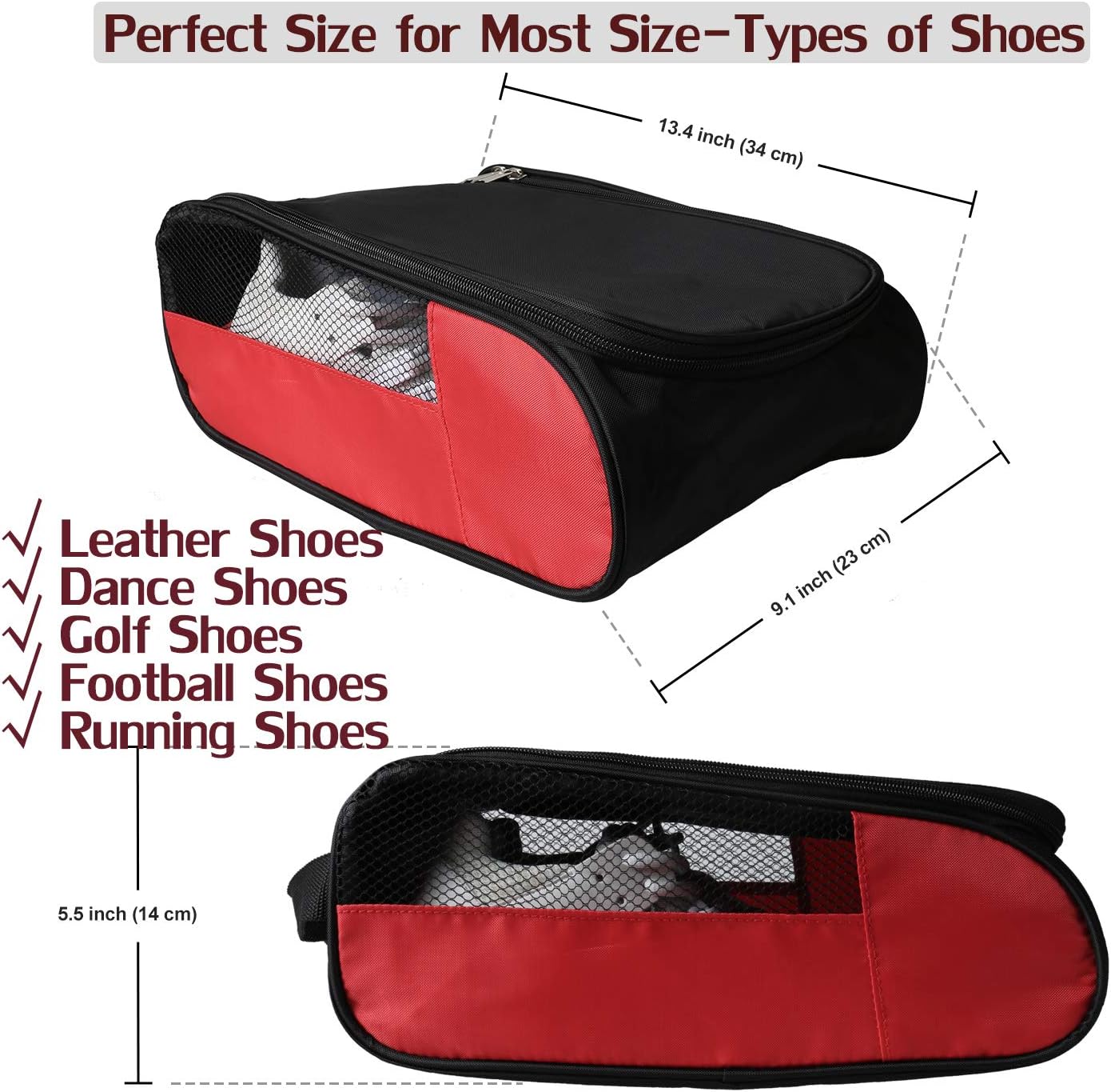 Outdoor Golf Shoes Bags Travel Shoes Bags Zippered Sport Shoes Bag (Red)