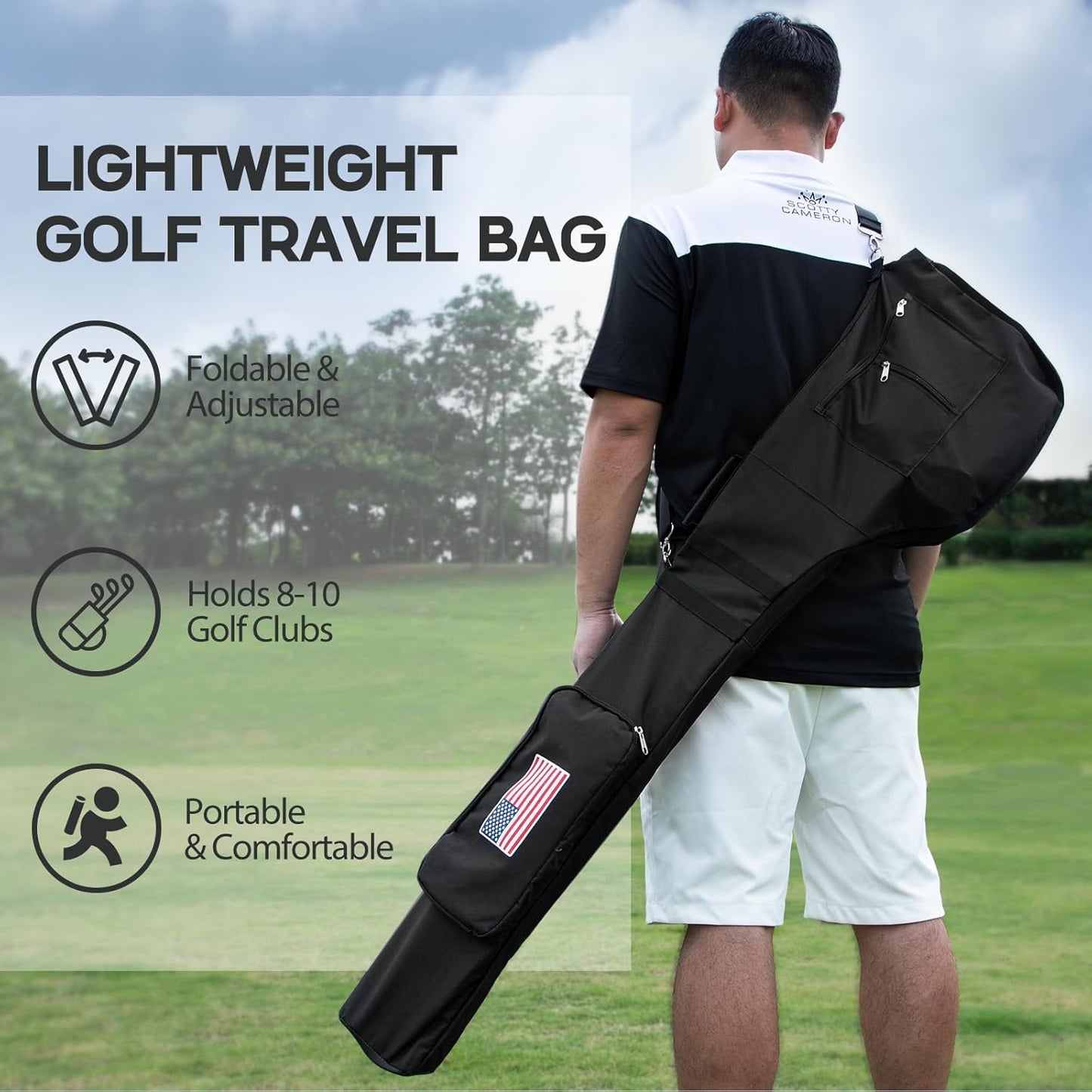 Golf Club Bag, Portable Foldable Mini Golf Carry Bag Lightweight Golf Sunday Bag for 8-10 Golf Clubs, Waterproof Golf Club Travel Bag for Women, Men
