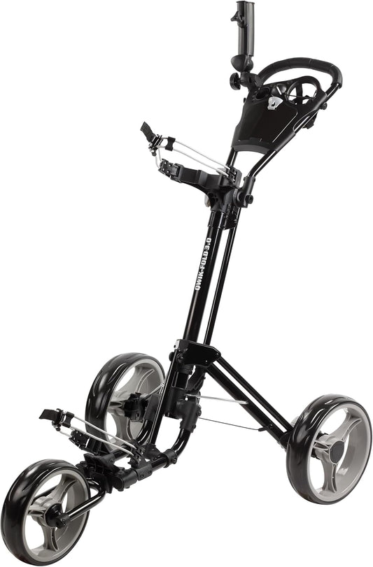 Golf Push Cart 3 Wheel with Foot Brake – 1-Second Fold/Unfold, Adjustable Handle, Umbrella Holder, Beverage Compartment & Storage | Lightweight Aircraft-Grade Aluminum Frame