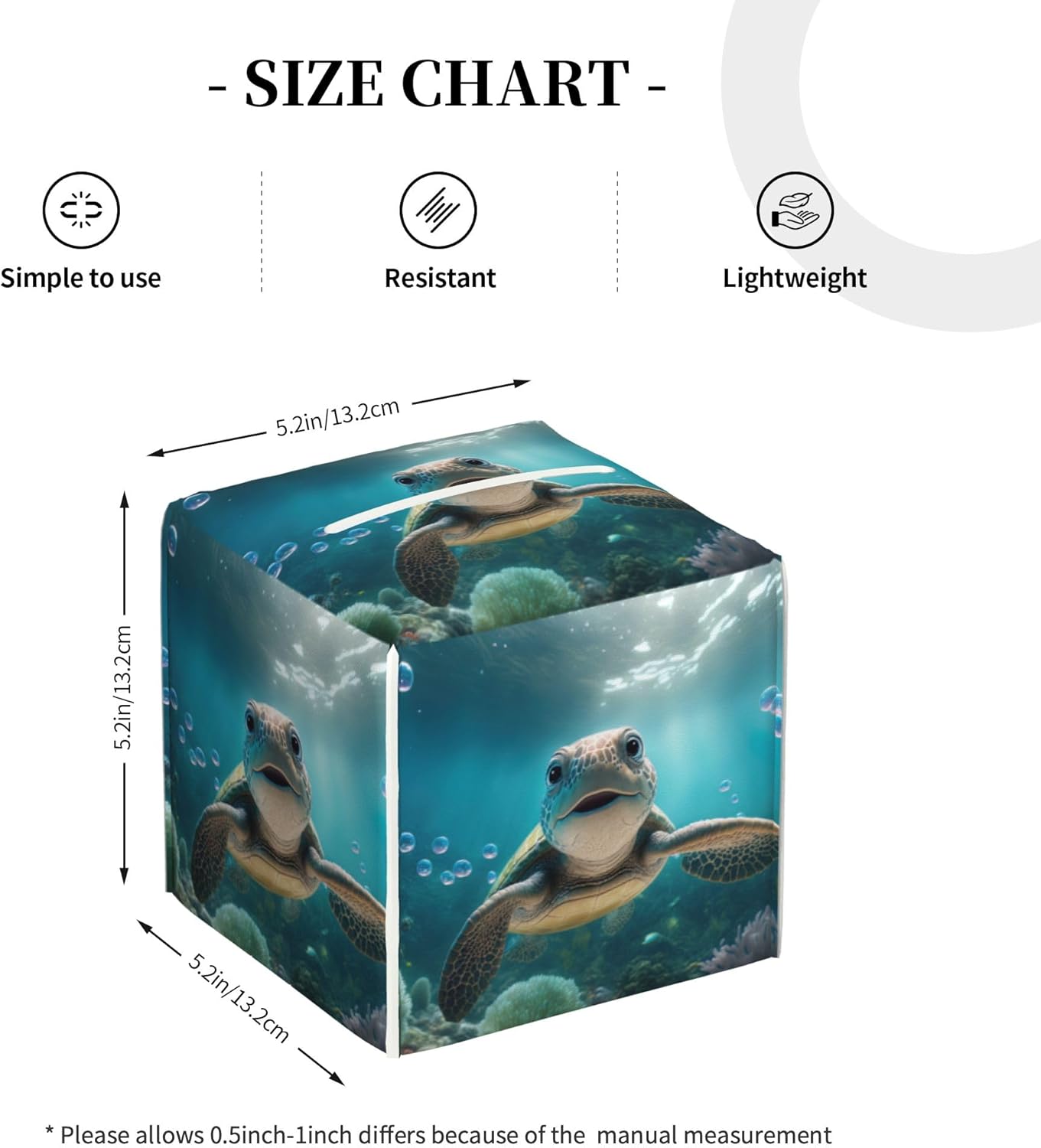 Cute Sea Turtle Tissue Box Cover Square, Blue Ocean Turtle Tissue Box Holder Waterproof Leather Facial Paper Organizer Dispenser for Bathroom Home Car Nightstand Vanity Desk