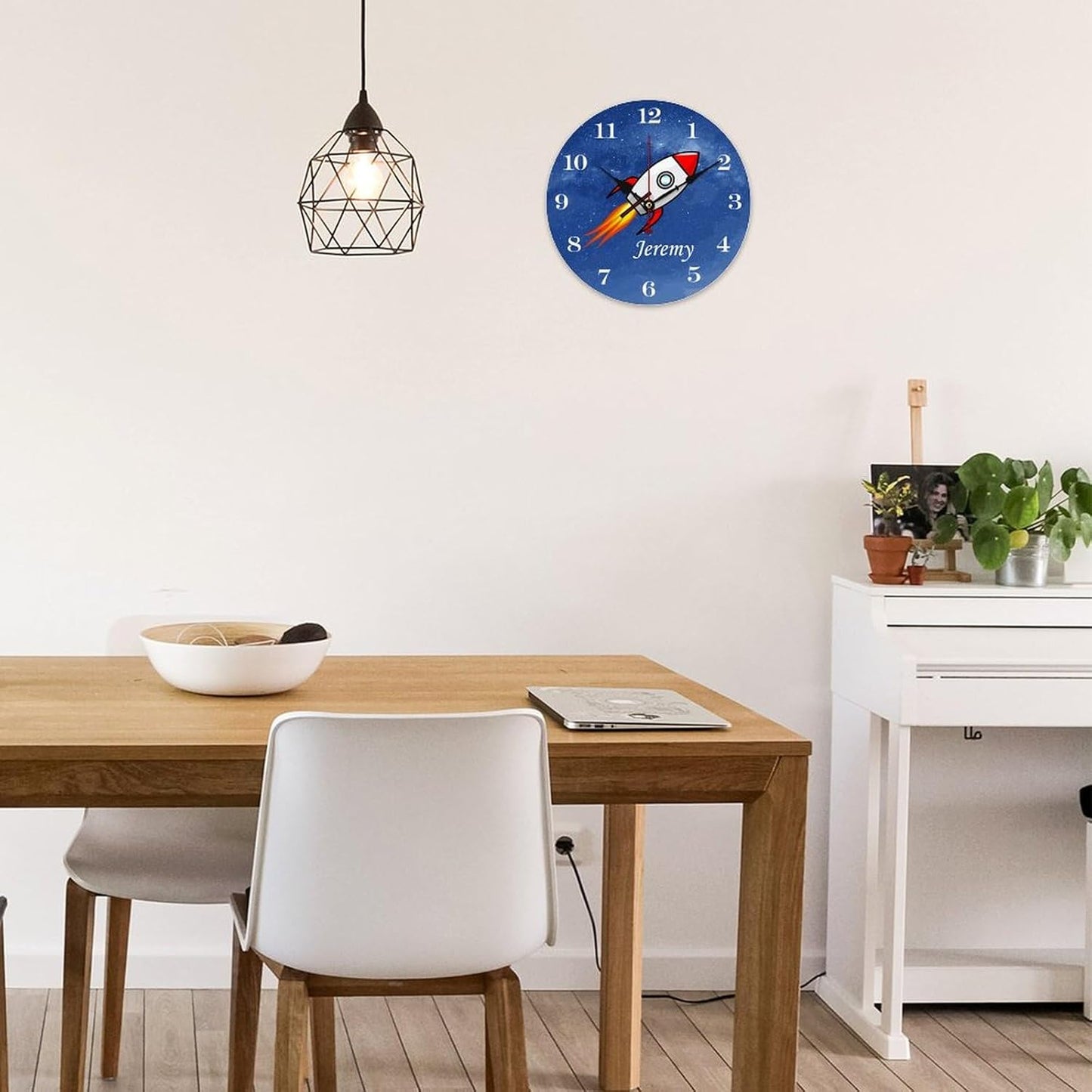 Personalized Rocket Kids Name Wood Wall Clocks Rustic Battery Operated 12 inch Non Ticking Educational Wall Clock for Kids Rooms Boys Girls,Nursery Wall Clock,Custom Kids Clock with Name