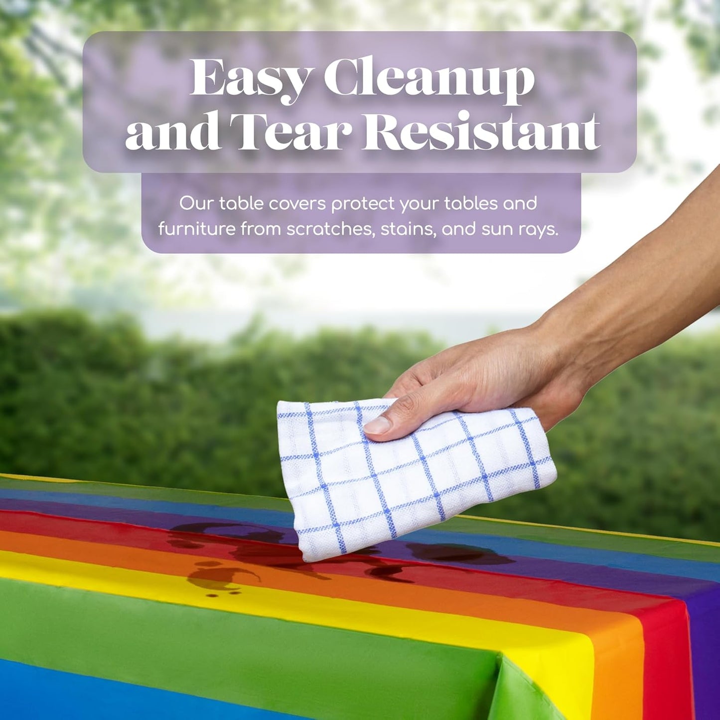 Grandipity Carnival Pride Rainbow Banner Theme 12 Pack Premium Disposable Plastic Tablecloth 54 Inch. x 108 Inch. Decorative Rectangle Table Cover