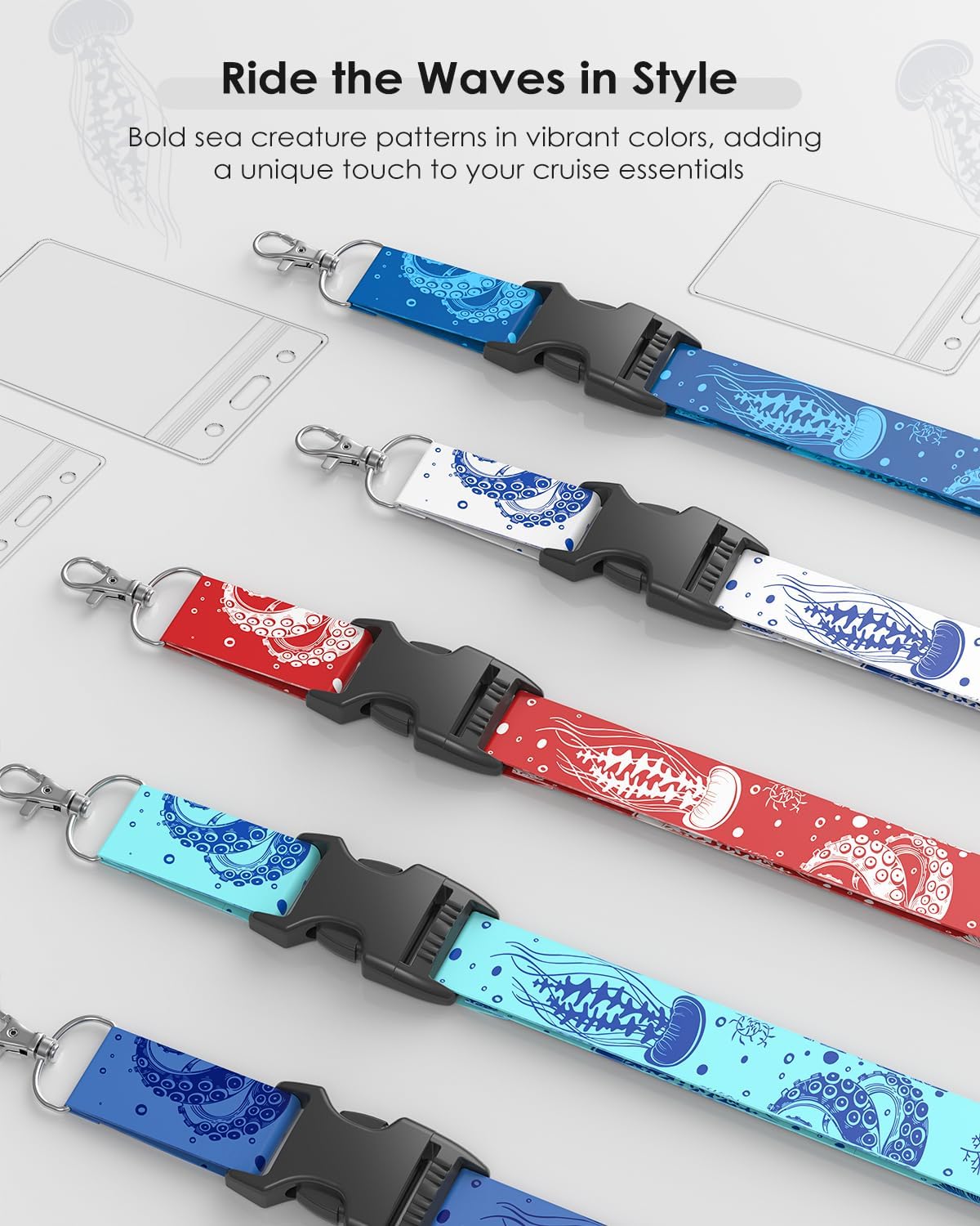 5 Pack Cruise Lanyards with Ocean Creature Design, Cruise Ship Lanyards with Waterproof ID Badge Holders for All Cruise Lines 2025, Mix