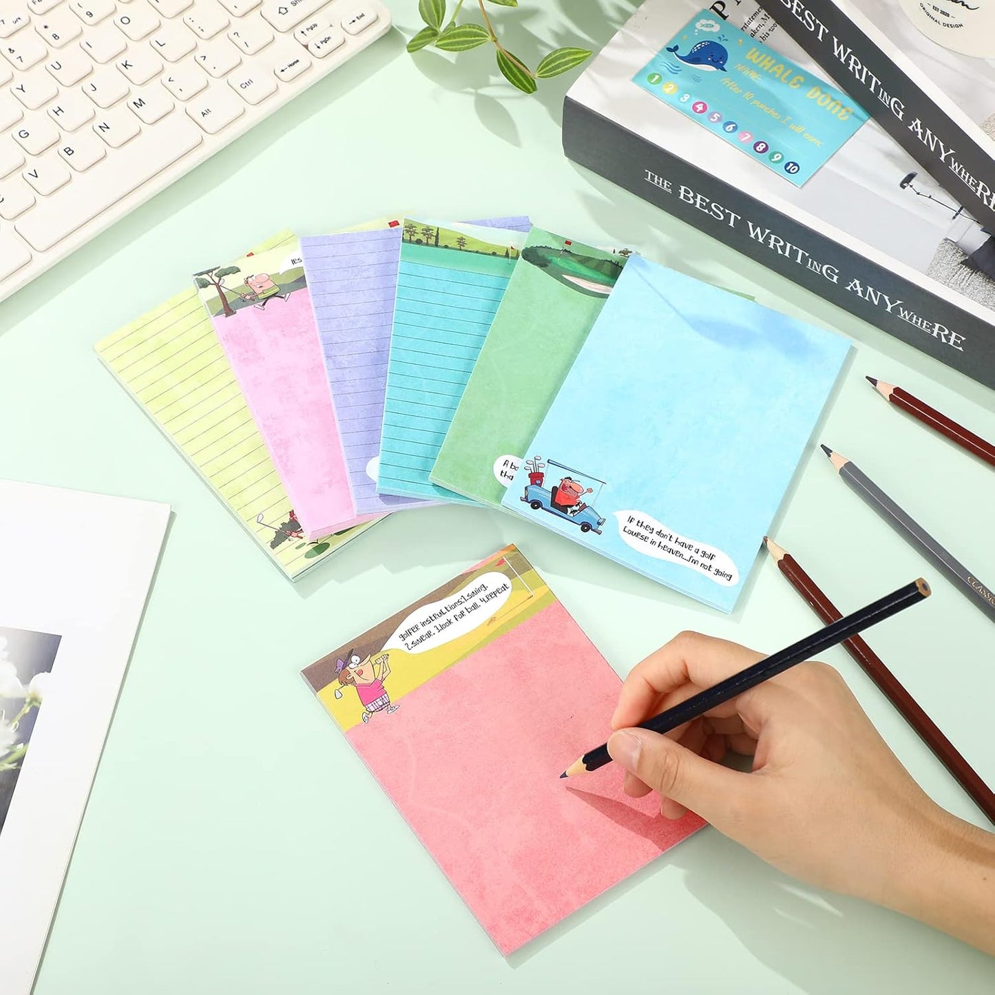 Eaasty 8 Pack Funny Memo Notepads Funny Golf Gifts Golf Notebook Sticky Note to Do List for Office Supplies, 8 Styles(Classic Style)