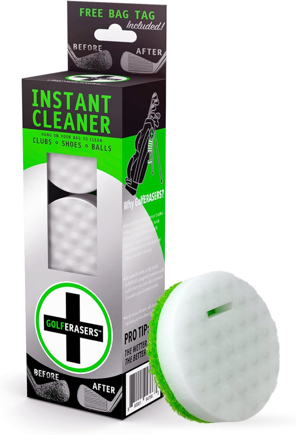 Instant Golf Eraser with Bag Tether, Premium Dual-Sided Sponge for Cleaning Clubs, Shoes & Golf Balls - Golf Club Cleaner, Golf Ball Cleaner, Golf Club Groove Cleaner, 6 Pack