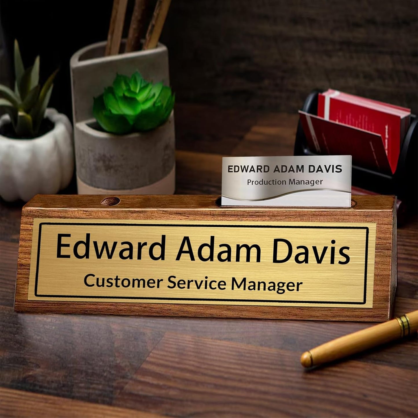 Name Plate for Desk Personalized Desk Name Plates Custom Wood Name Plaque with Name Title Logo Office Desk Accessories Gifts for Coworkers Employees Boss Manager Teacher