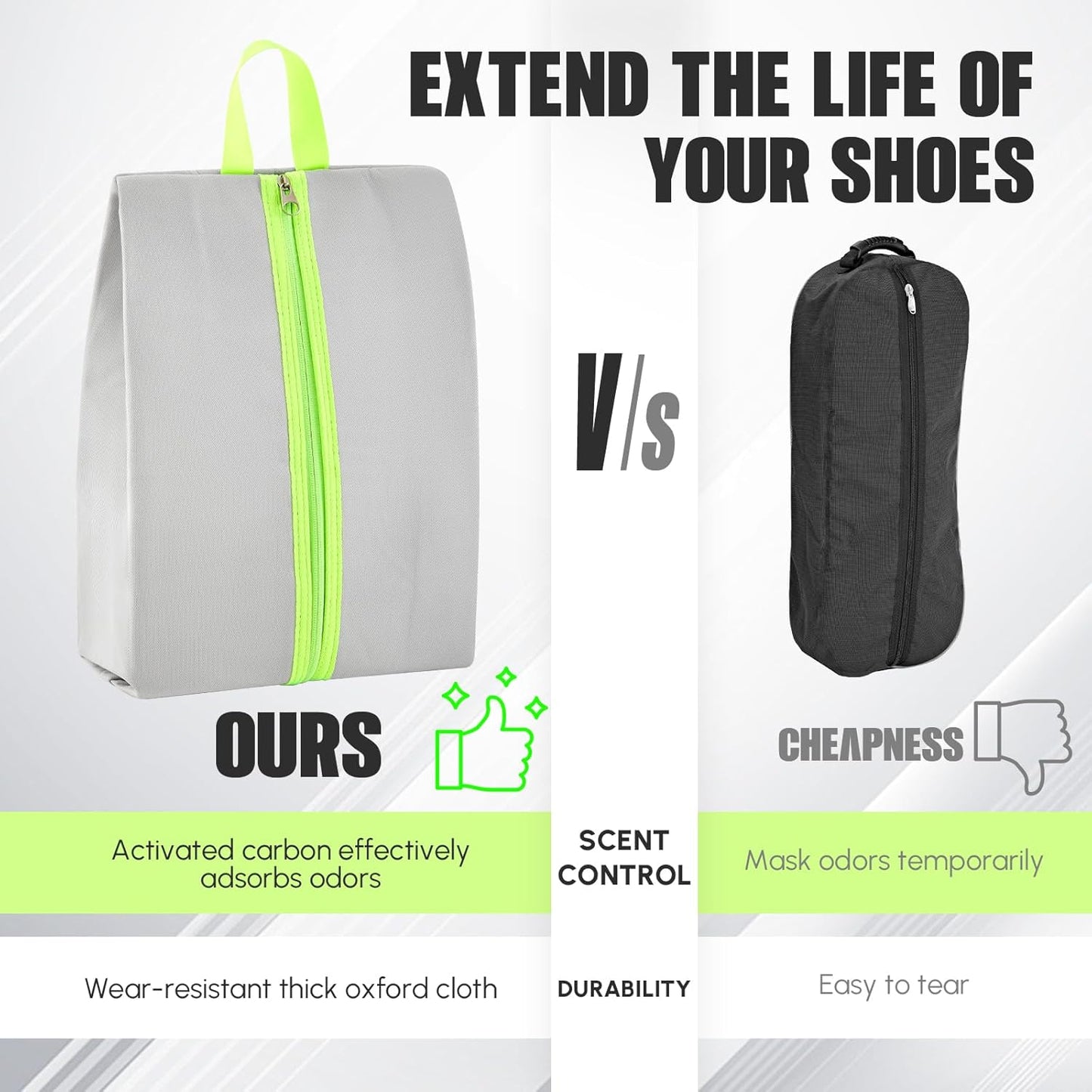 Smell Proof Shoe Bag for Travel Water-resistant Odor Cleat Bag Absorbing Lightweight Golf Soccer Shoe Storage Organizer Pouch with Zipper for Gym Sports Travel Work(Gray)