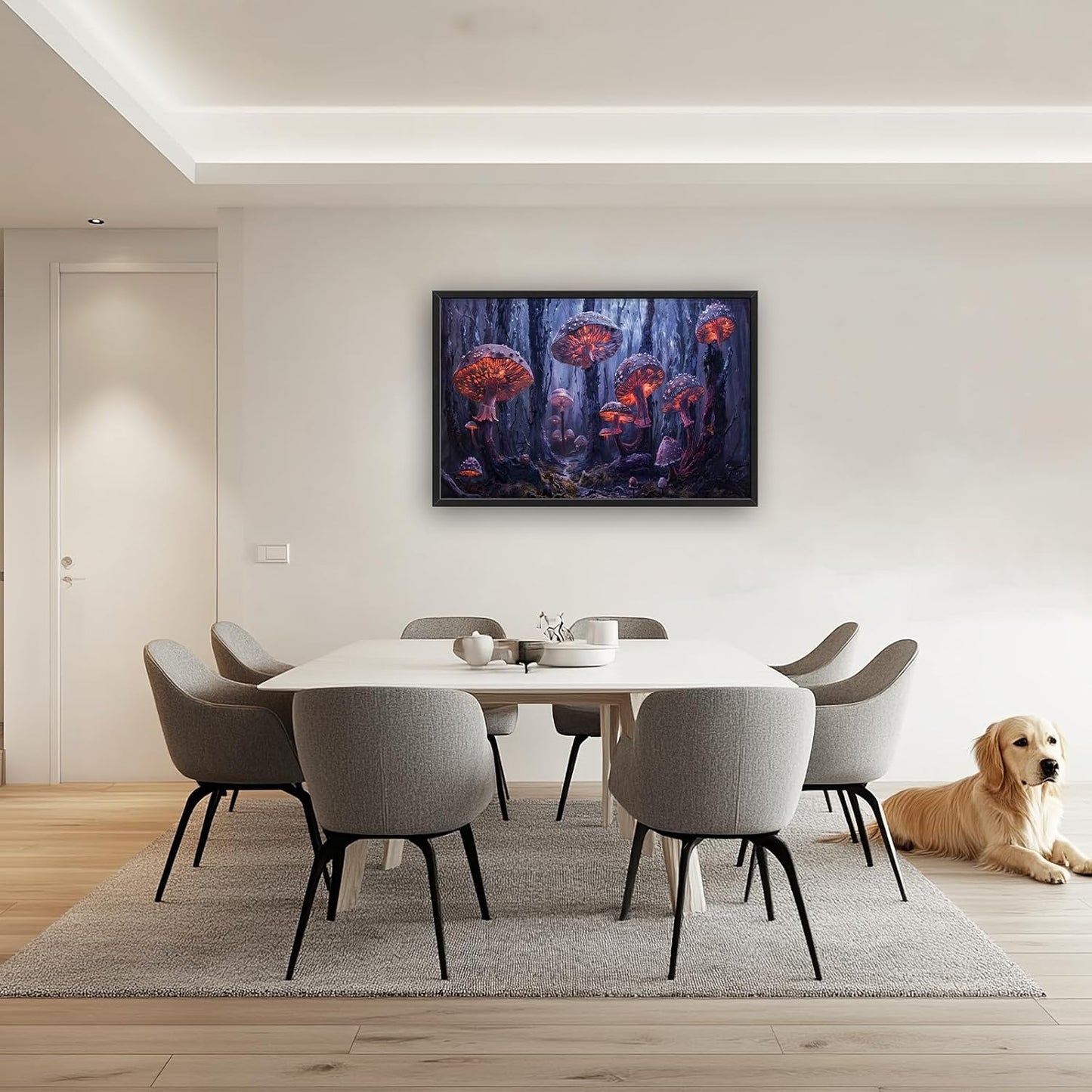 Large Mushroom Framed Wall Art for Living Room Forest Mushroom Canvas Wall Decor Rustic Pictures Print Painting Artwork Modern Home Decorations for Bedroom Office 36x24 inch