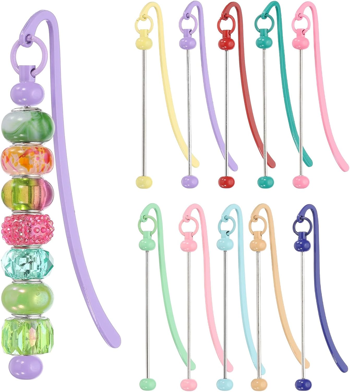 PATIKIL Beadable Bookmarks, 10 Pcs Beaded Bookmark DIY Metal Blank Bar Bulk for Bookmark DIY Making Craft, Beading Pendant Charm, Colorful