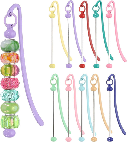 PATIKIL Beadable Bookmarks, 10 Pcs Beaded Bookmark DIY Metal Blank Bar Bulk for Bookmark DIY Making Craft, Beading Pendant Charm, Colorful