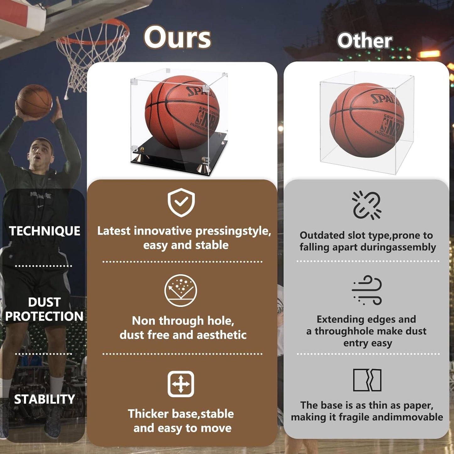 Basketball Display Case Acrylic Clear 11.8 Inch for Full Size Autographed Ball, UV Protected Memorabilia Showcase with Solid Wood Base - Signed Soccer Gift Box for Collectibles