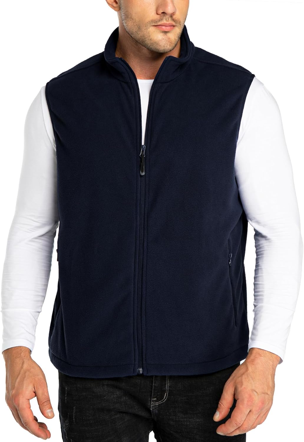 33,000ft Men's Fleece Vest, Lightweight Warm Zip Up Polar Vests Outerwear with Zipper Pockets, Sleeveless Jacket for Winter