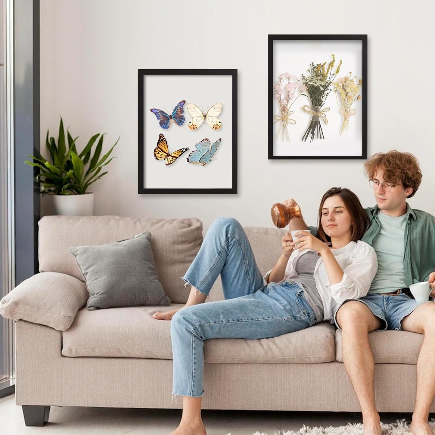 QDSSDECO 11"*14" Shadow Boxes Display Cases with Soft Linen Back Deep Wood Glass 3D Shadow Box Set for Wall and Tabletop, 2 Pack Black