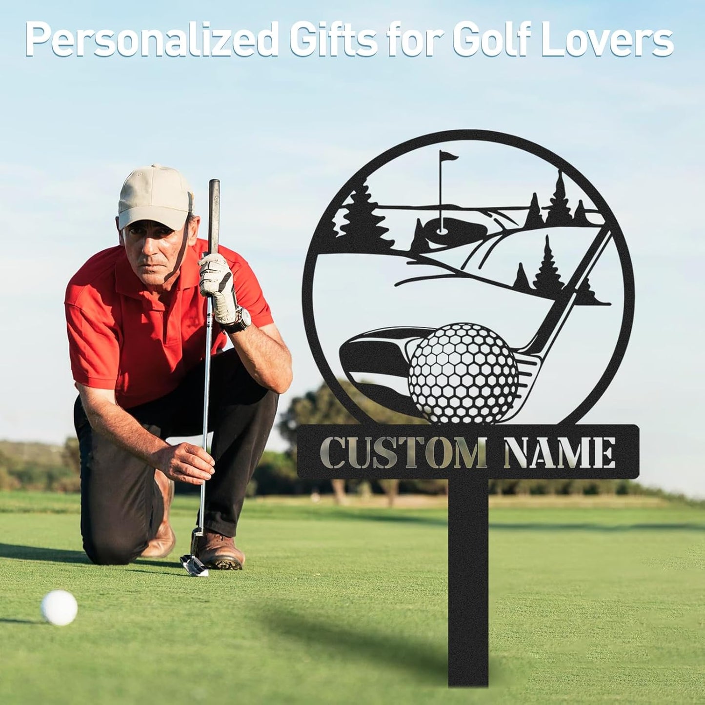 Personalized Golf Tee Garden Sign, Golf Memorial Stake, Custom Name Sign, Lawn Patio Golf Course Decorations Outdoor, Metal Yard Art, Rustic Sporting Garden Decor, Personalized Golf Gifts Color05