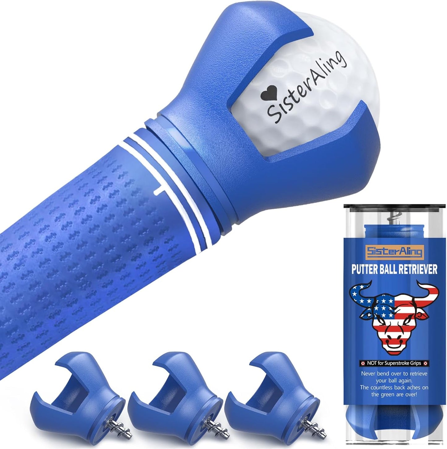 3-Prong Golf Ball Retriever Grabber Pick Up,Back Saver Claw Put On Putter Grip,Suction Cup Ball Grabber,Sucker for Golf Screws Tool