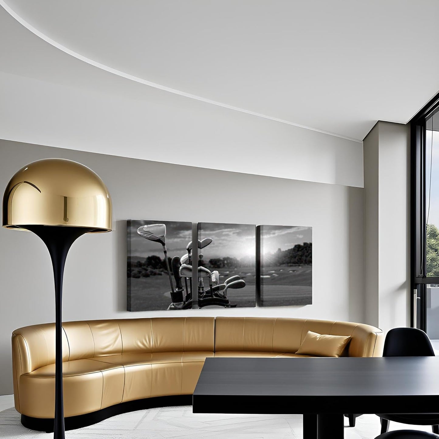 LevvArts 3 Panel Black and White Golf Canvas Wall Art Golf Course at Sunset Landscape Pictures Painting Golfing Sports Artwork Decor for Living Room Gym Ready to Hang (Small)